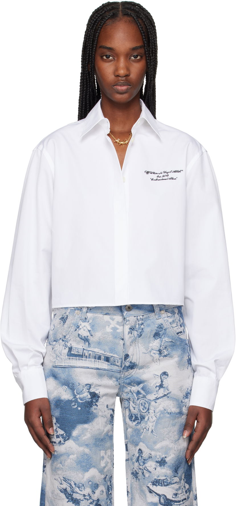 Paita Off-White Off-White Poplin Boxy Cropped Shirt Valkoinen | OWGE02AS25FAB0010110