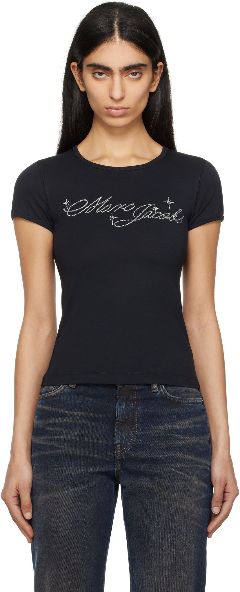 T-paita Marc Jacobs Marc Jacobs Charm Logo Shrunken T-Shirt Musta | 2S5RTP025C07