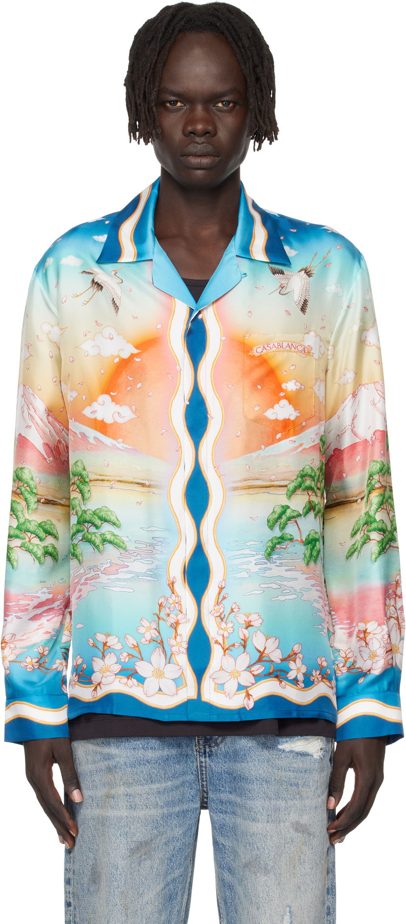 Paita Casablanca Casablanca 'Tennis Club' Silk Print Long Sleeve Shirt Monivärinen | U-MPF25-SH-006-01