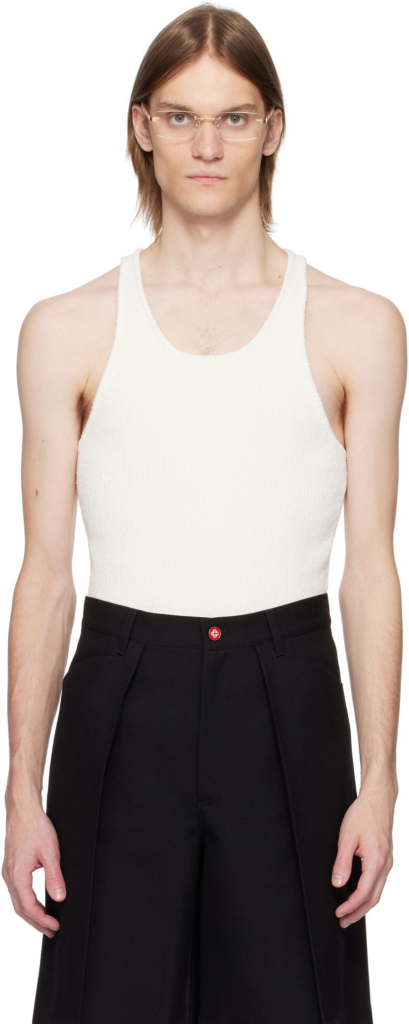 Tankkitoppi Casablanca Casablanca Boucle Rib Tank Top Valkoinen | MS25-KW-931-01