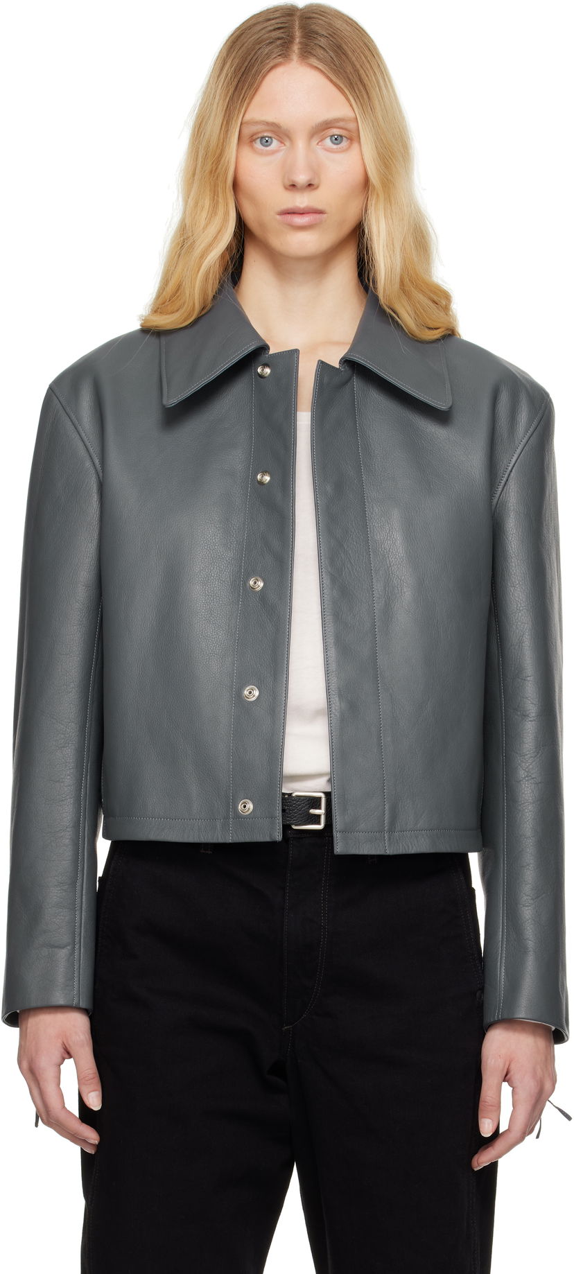 Takki LEMAIRE Lemaire Boxy Cropped Leather Jacket Harmaa | OW1133 LL0099