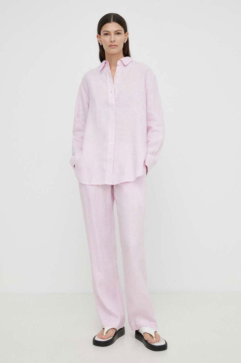 Paita Samsoe Samsoe Samsoe Samsoe HOYS Linen Pants and Shirt Set Vaaleanpunainen | F23900002