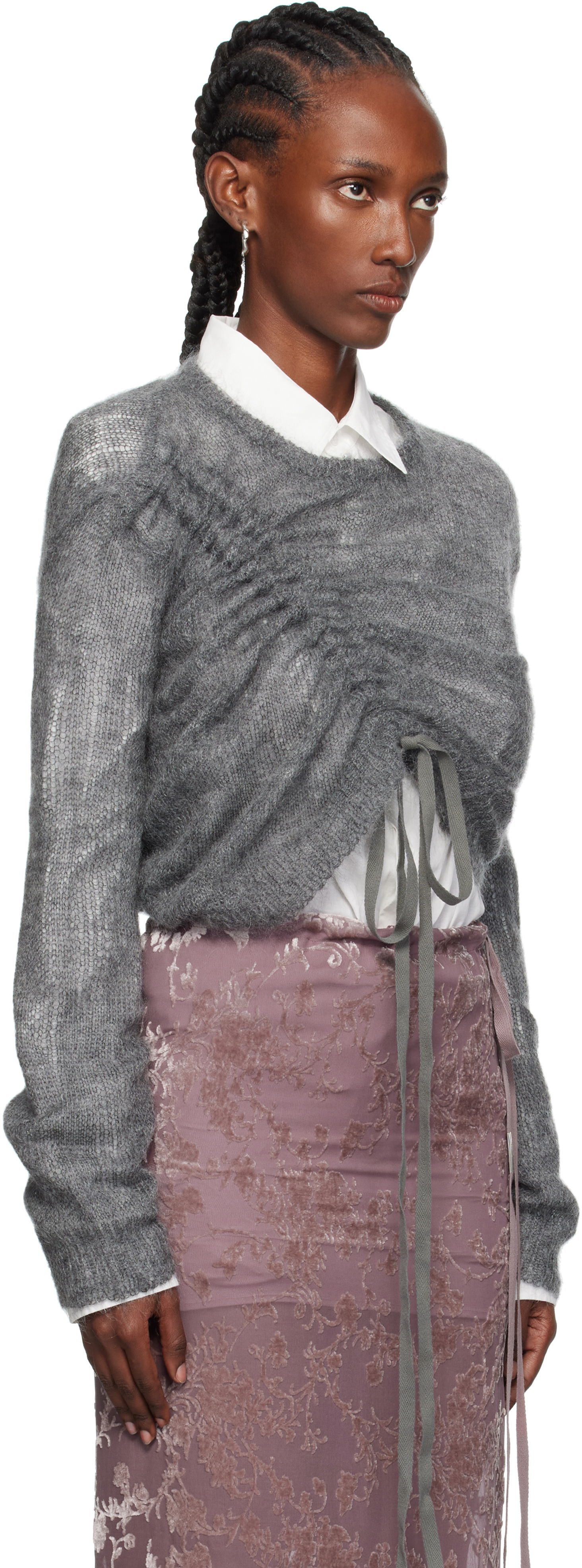 Villapaita Ann Demeulemeester Ann Demeulemeester Zinaida Drawstring Sweater Harmaa | 2520-W-KN35-KN069-088, 1
