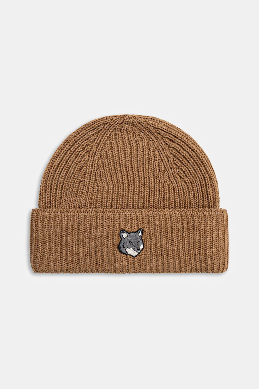 Pipo MAISON KITSUNÉ Ribbed Knit Fox Head Large Beanie Ruskea | PM06112KT1022