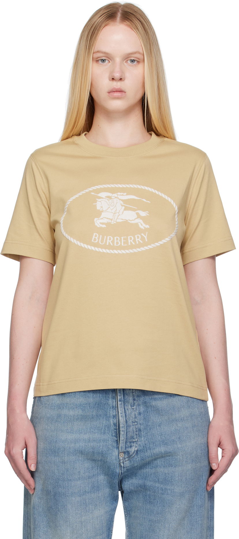 T-paita Burberry Burberry Knight Stamp Cotton T-Shirt Beige | 8110926