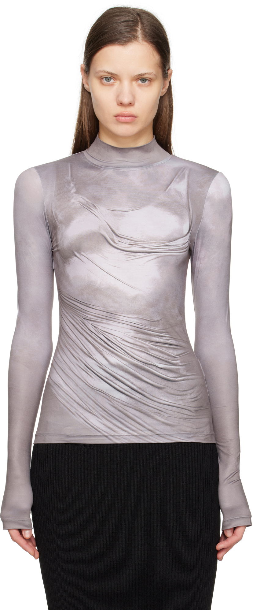 T-paita Balmain Balmain Draped Print T-Shirt Harmaa | EF1EK026GE44