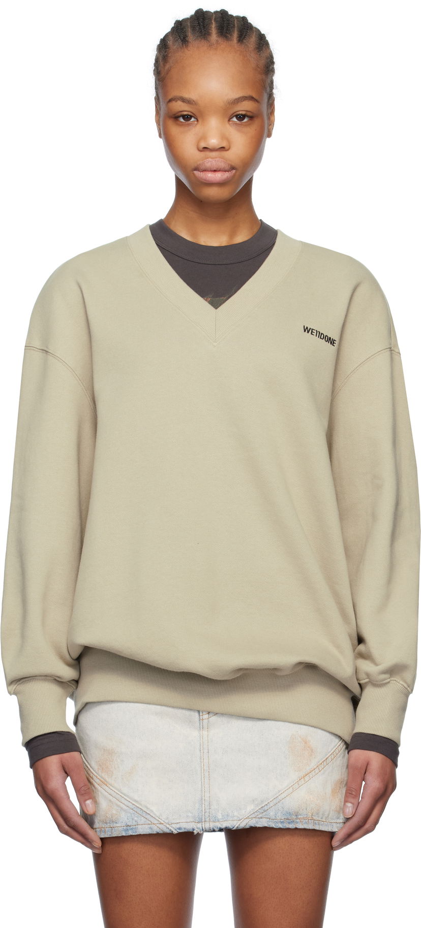 Villapaita We11done We11done Oversized V-Neck Sweatshirt Beige | WD-TS0-25-773-U-KK