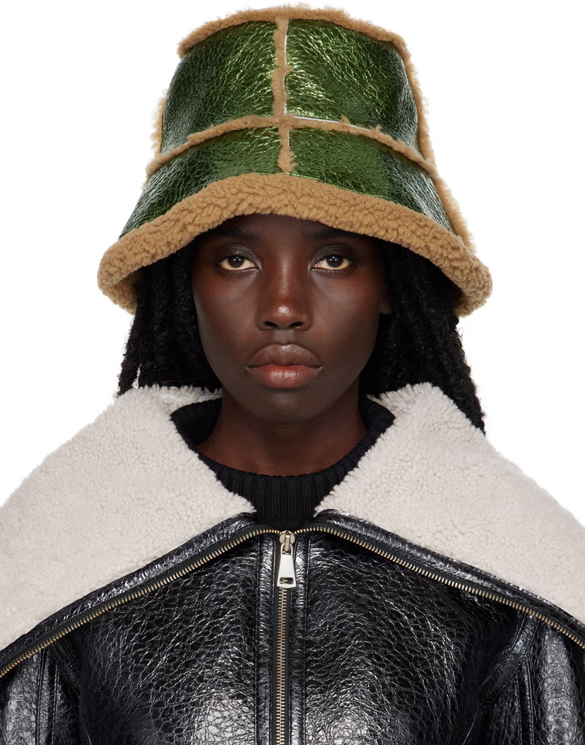 Hattu Jean Paul Gaultier Gaultier Laminated Faux-Shearling Bucket Hat Vihreä | 22/09-U-CC007-L500