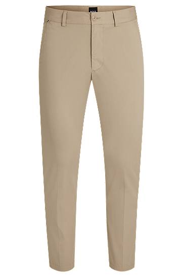 Housut BOSS Slim-Fit Cotton-Blend Satin Trousers Beige | 50540650