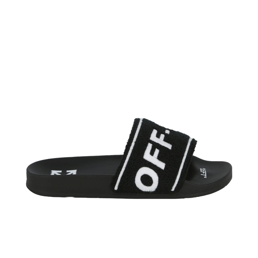 Tennarit ja kengät Off-White Logo-Embroidered Terry Slide Black White Musta | IC001S22 MAT00 31001