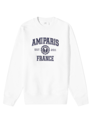 Huppari AMI Paris Varsity Logo Crew Sweat Valkoinen | USW008-747-100