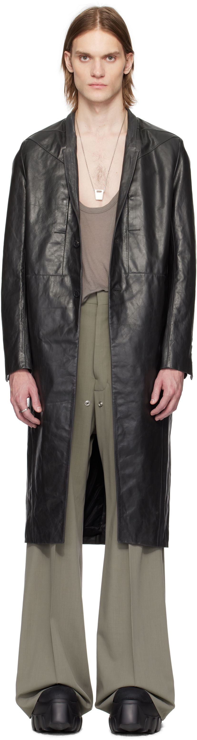 Takit Rick Owens Rick Owens Hollywood Lido Leather Coat Musta | RU01E5954 LTP