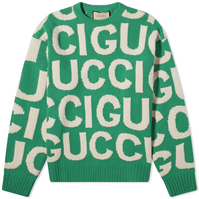 Villapaita Gucci Jumbo Logo Intarsia Crewneck Vihreä | 763672-XKDLV-3521