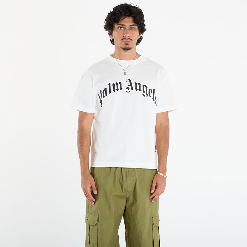 T-paita Palm Angels Palm Angels Curved Logo Regular T-Shirt Valkoinen | PMAA109F25JER0030310