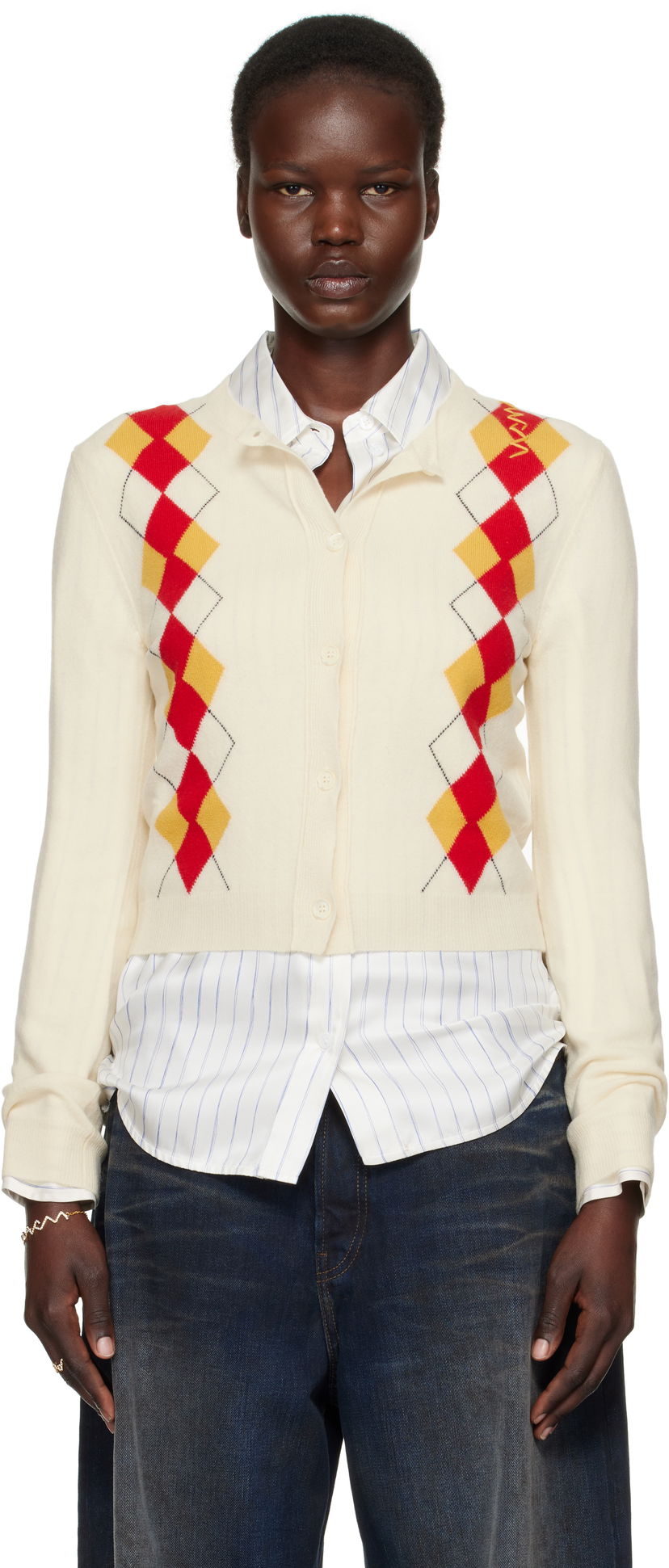 Villapaita Marni Marni Argyle Wool Cropped Cardigan Valkoinen | CDMD0397Q0 UFH546