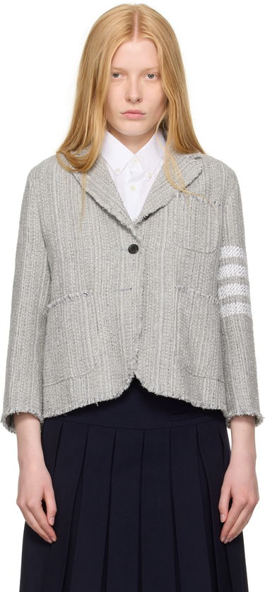 Takki Thom Browne Thom Browne Tweed Fray 4-Bar Cropped Sack Blazer Harmaa | FBC788T-F0512, 0