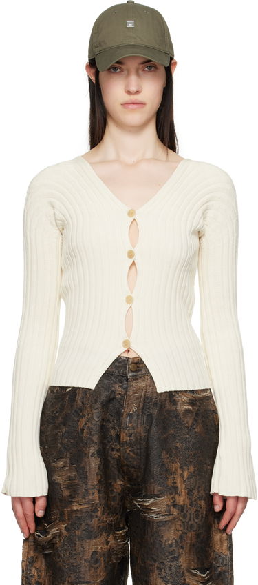 Villapaita Acne Studios Acne Studios Button-Up Rib Knit Cardigan Valkoinen | A60556-, 0