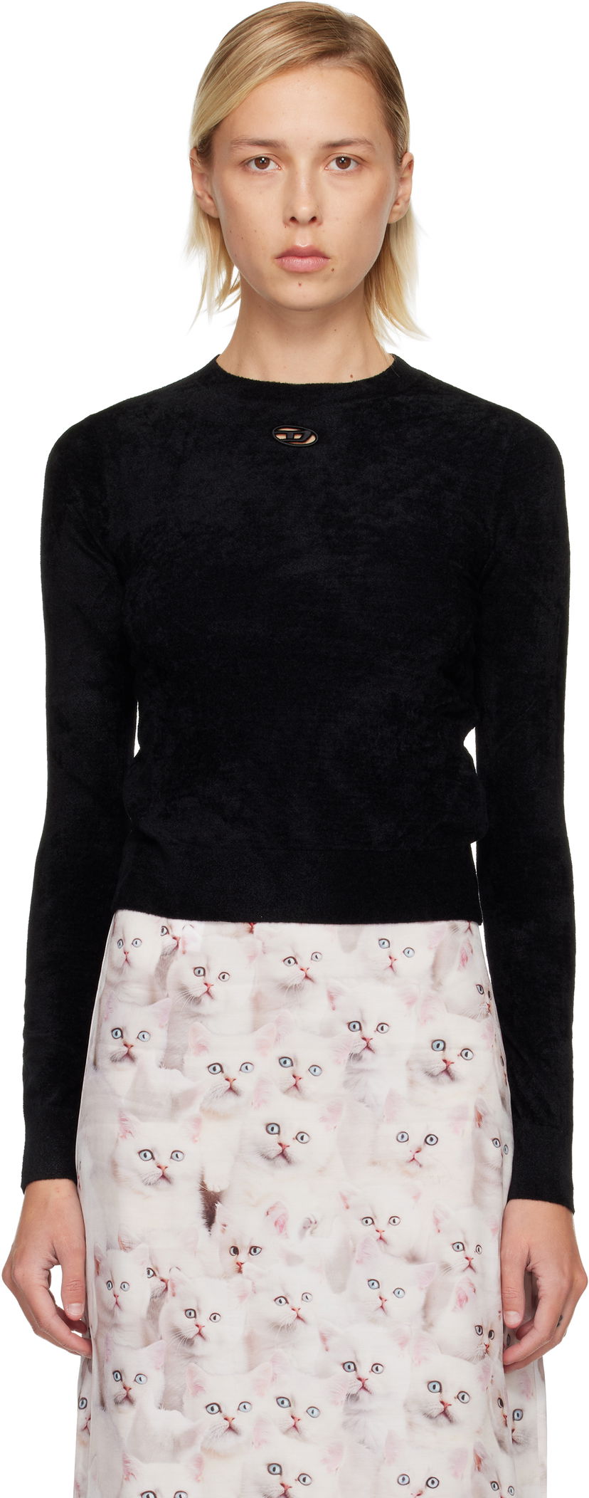 Villapaita Diesel Textured Long-Sleeve Crewneck Cut-Out Detail Sweater Musta | A19484 0IKBZ