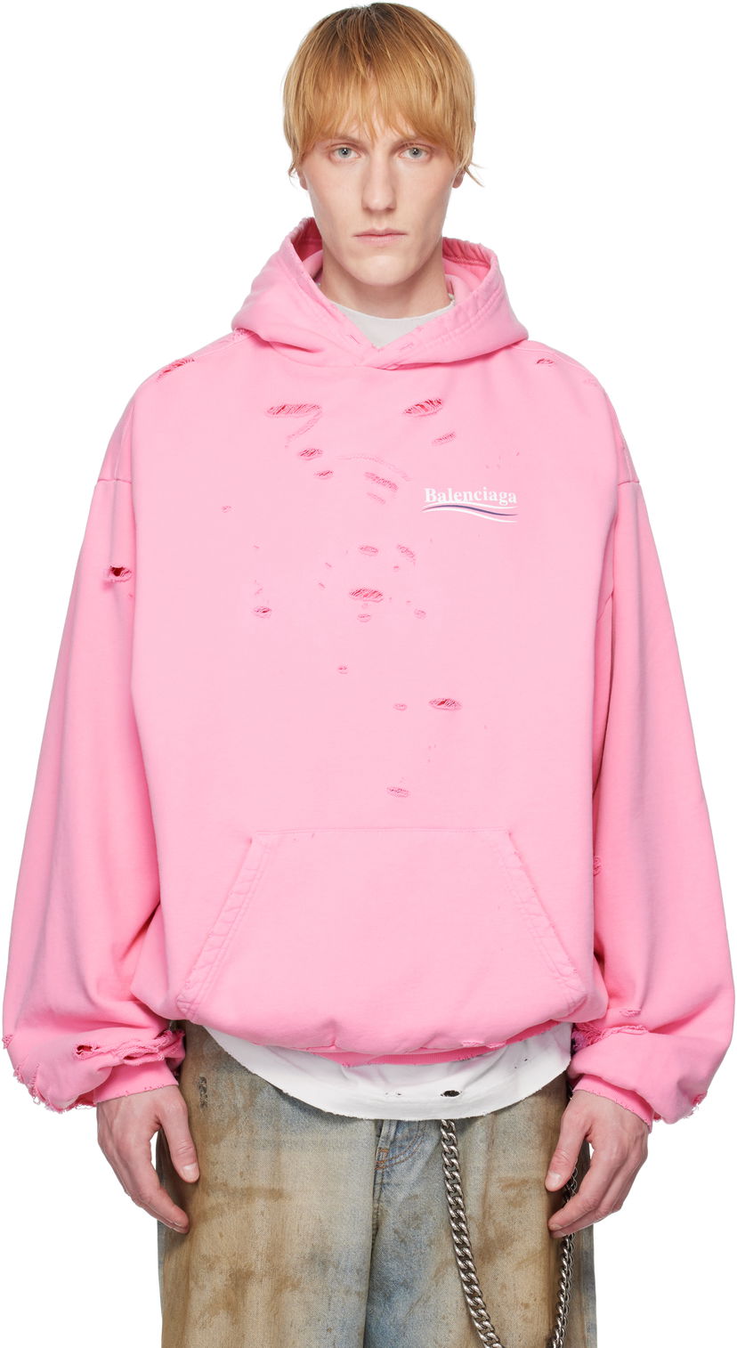 Huppari Balenciaga Balenciaga Political Campaign Destroyed Hoodie Vaaleanpunainen | 818557TRVP9