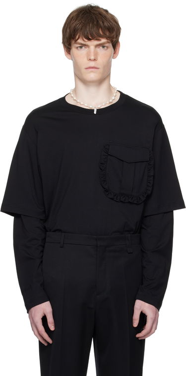 T-paita Simone Rocha Simone Rocha Layered Ruffle Pocket Long Sleeve T-Shirt Musta | 5379 0553, 0