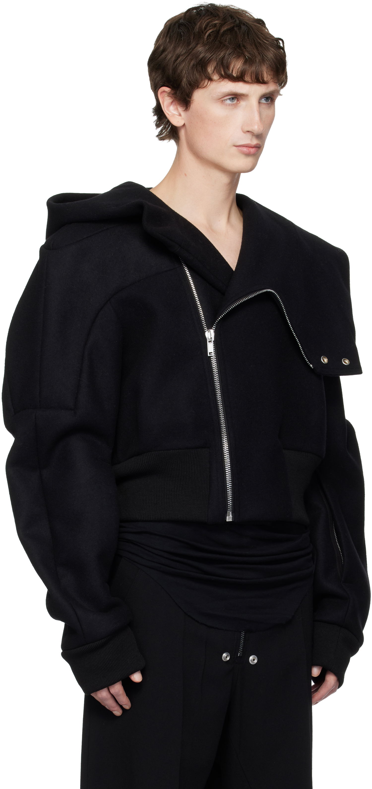 Bomber-takki Rick Owens Rick Owens Concordians Cropped Hooded Flight Bomber Jacket Musta | RU02E1761 WSF, 1