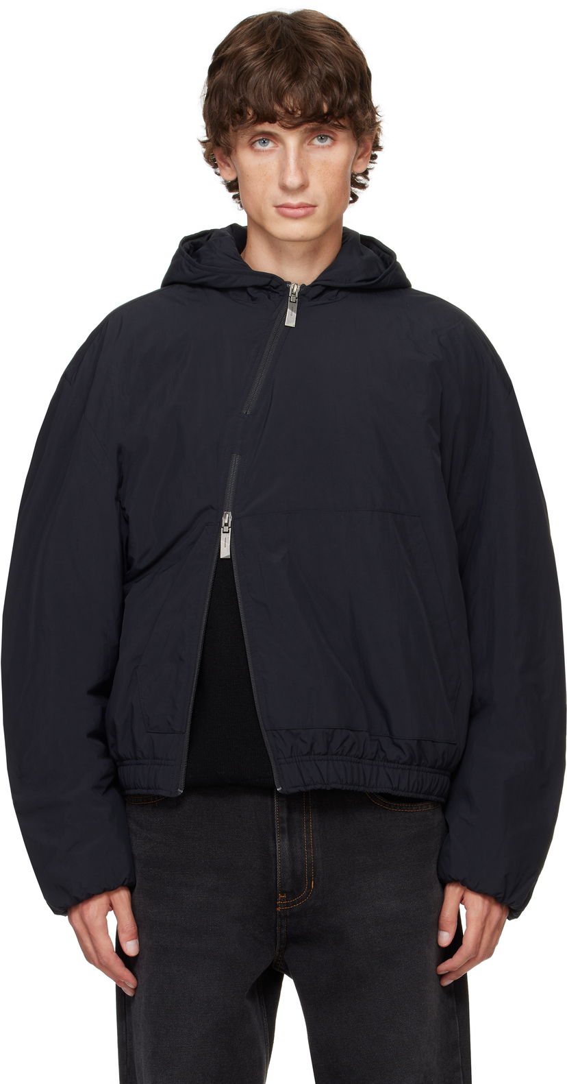 Puffer takki ADER ERROR Hooded Asymmetrical Zip Jacket Musta | BN01FWJK1302BK