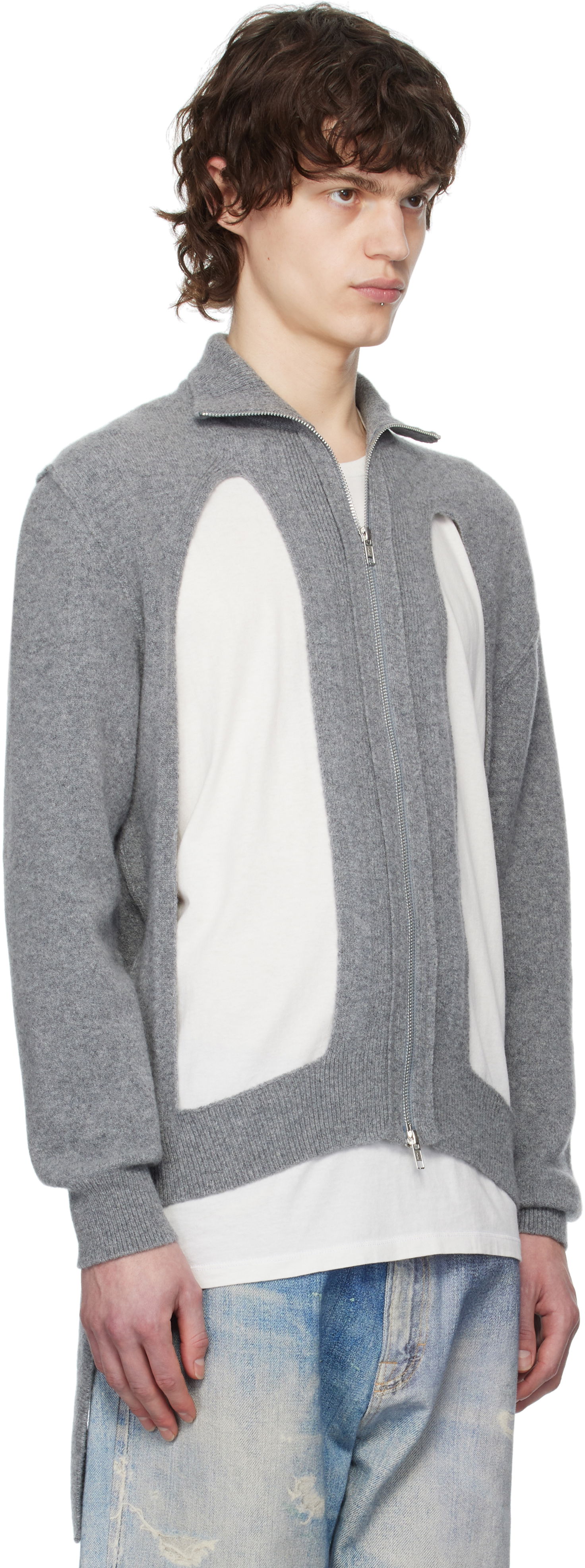 Villapaita Simone Rocha Simone Rocha Zip Up Cut Out Window Cardigan Harmaa | LMK4M 0660, 1