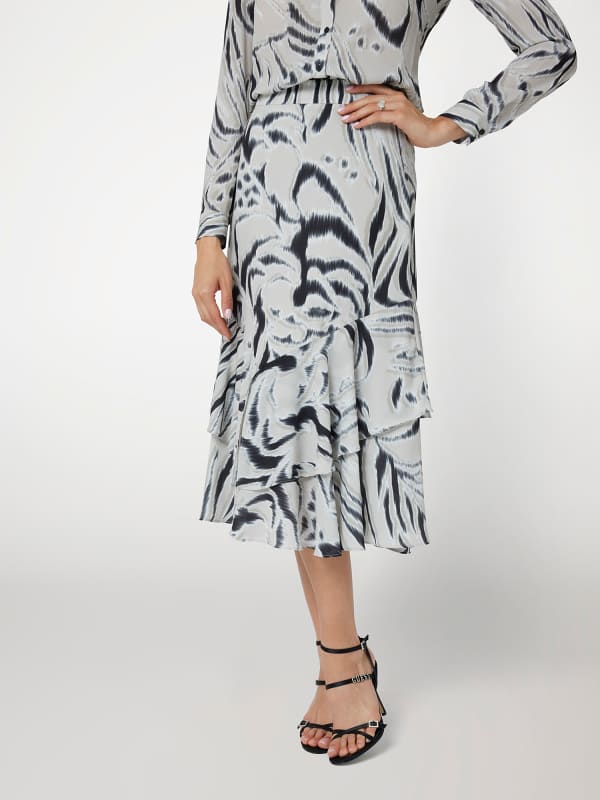 Hame GUESS Zebra Print Flowy Midi Skirt Harmaa | W4BD83WGLA2, 0