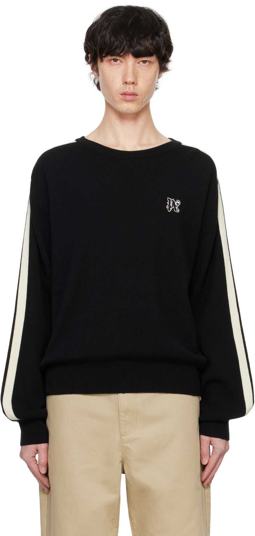 Villapaita Palm Angels Track Crewneck Sweater Musta | PMHE075F24KNI0011003