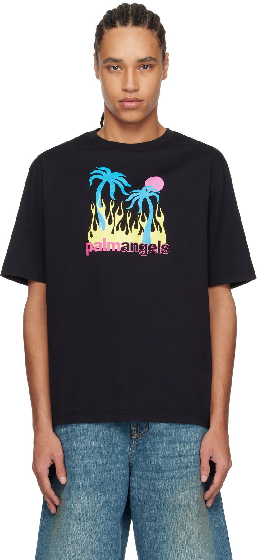 T-paita Palm Angels Palm Angels Burning Oasi Graphic T-Shirt Musta | PMAA089S25JER0021084
