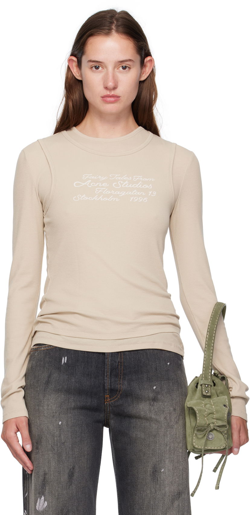 T-paita Acne Studios Acne Studios Layered Long Sleeve T-Shirt Beige | AL0491-