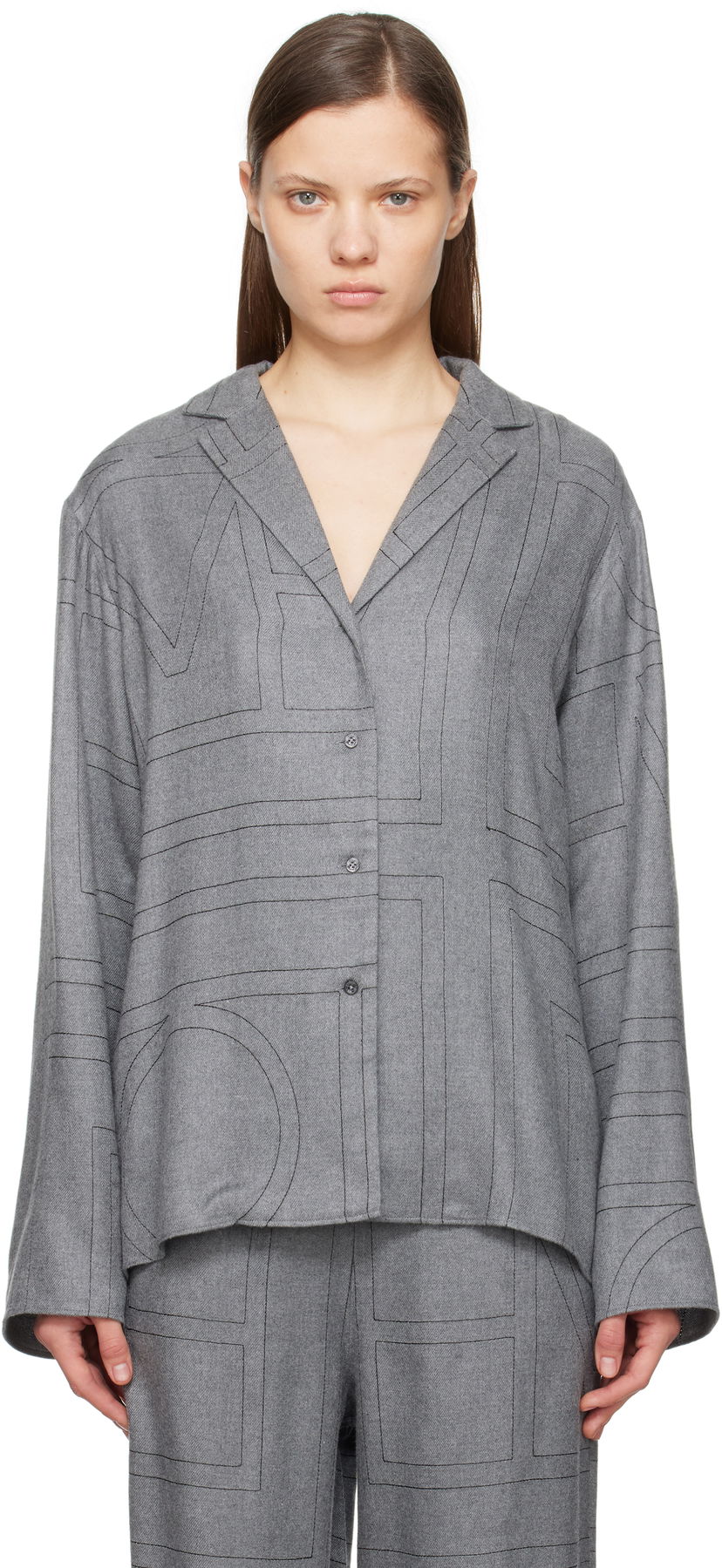 Paita TOTEME TOTEME Monogram Flannel Pajama Shirt Harmaa | 251-WRT976-FB0080
