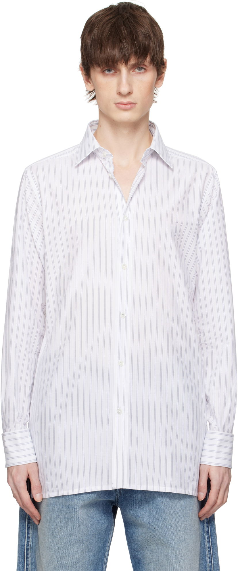 Paita Maison Margiela Maison Margiela Striped Long-Sleeved Shirt Valkoinen | S50DT0048 M35280