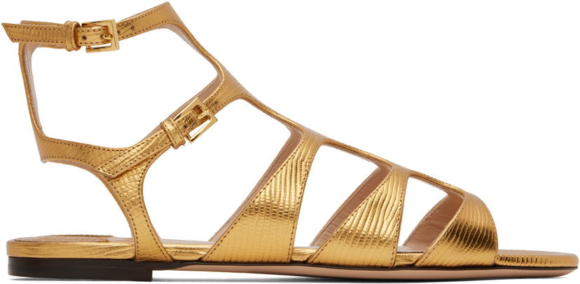 Kengänhoito Tom Ford TOM FORD Laminated Lizard Print Sandals Metallinen | W3630-LCL232G