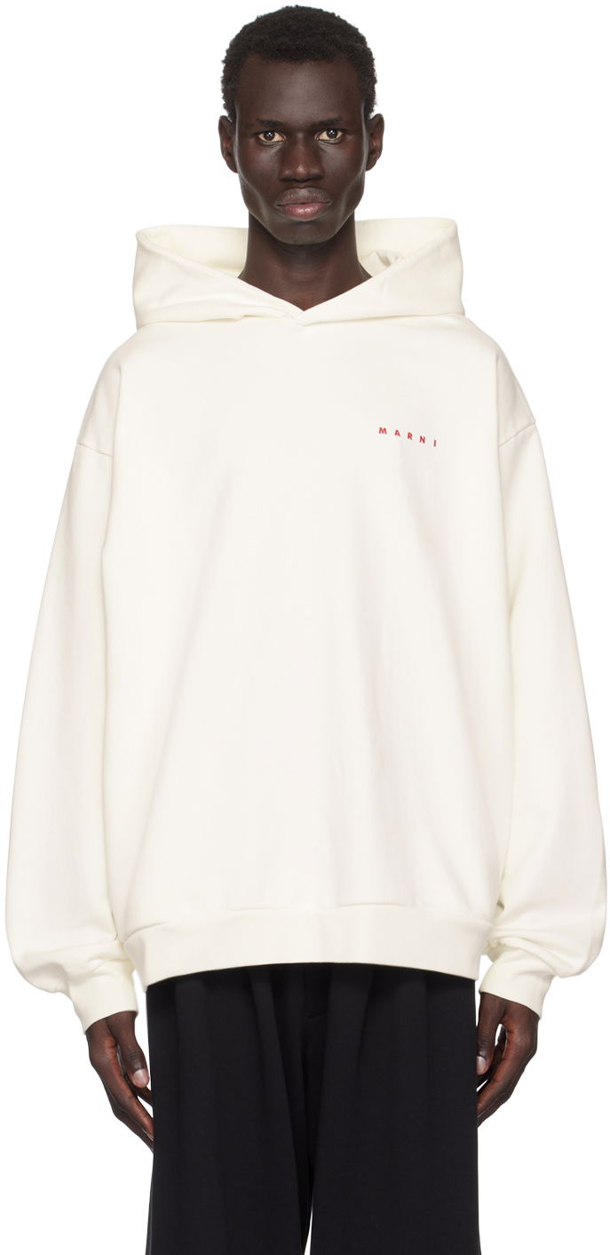 Huppari Marni Wrinkled Logo Hoodie Valkoinen | FUMU0067PO USCW96
