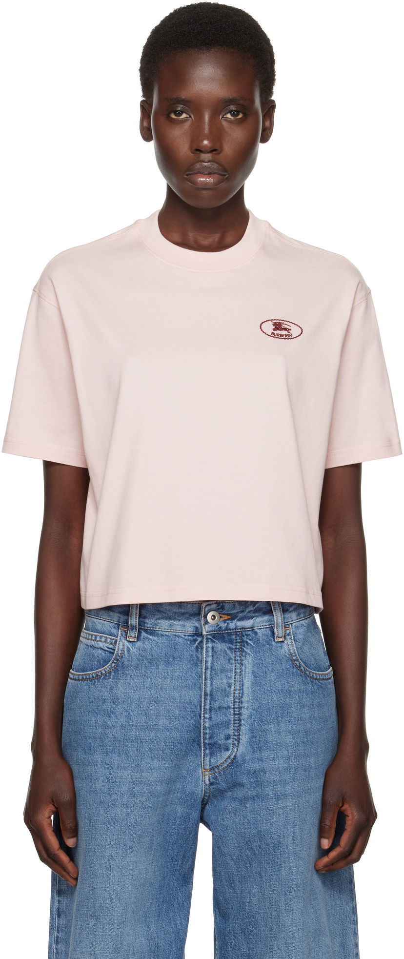 Crop top Burberry Burberry Cropped Cotton T-Shirt Vaaleanpunainen | 8110083