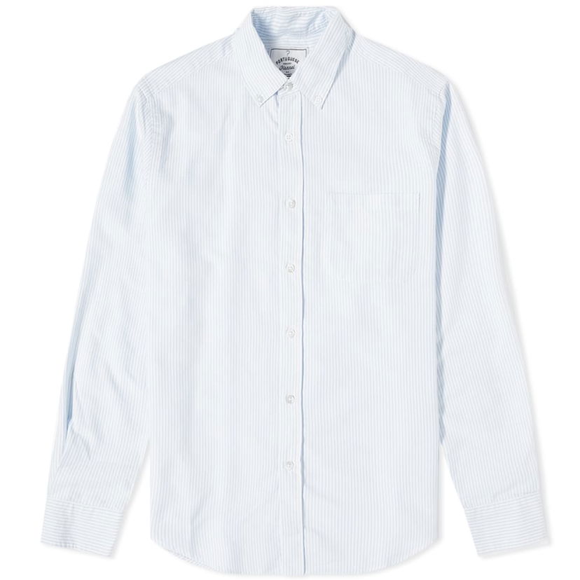 Paita Portuguese Flannel Belavista Stripe Button Down Oxford Shirt, Size Large Sininen | pf-blvstshrt-blst