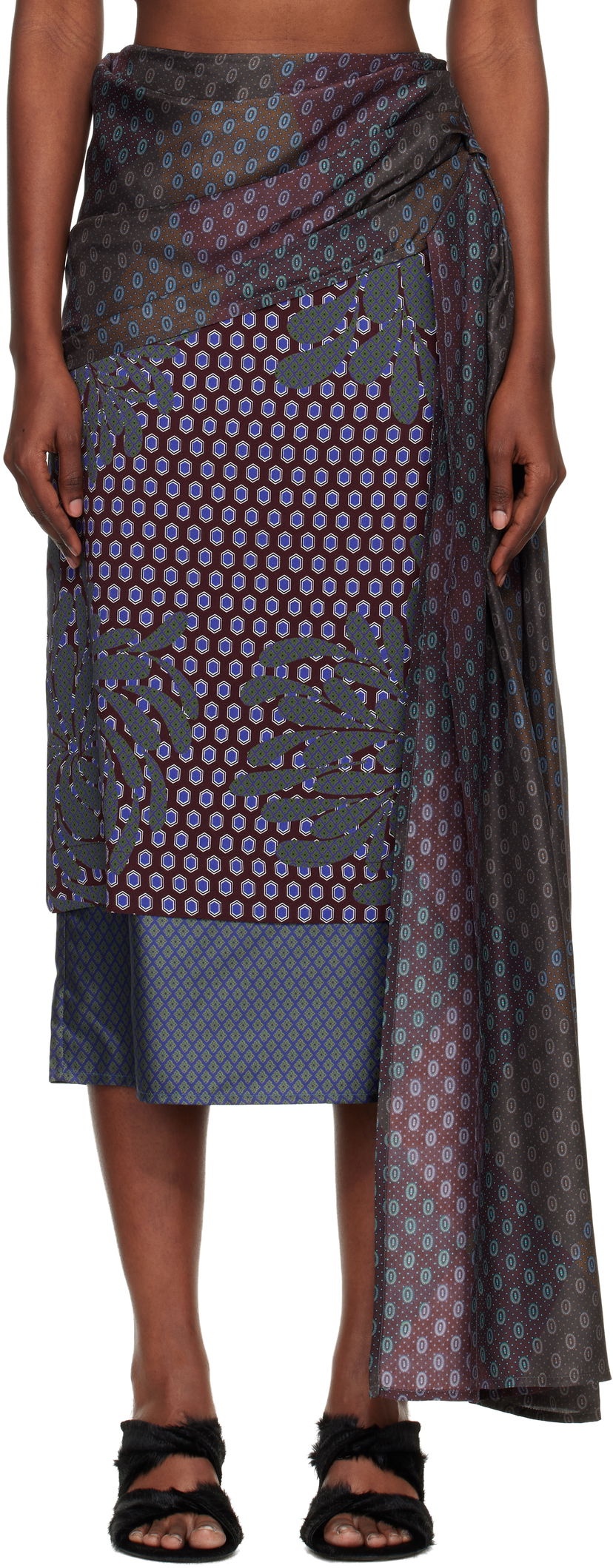 Hame Dries Van Noten Dries Van Noten Layered Tie Motif Midi Skirt Monivärinen | 252-010856-2260