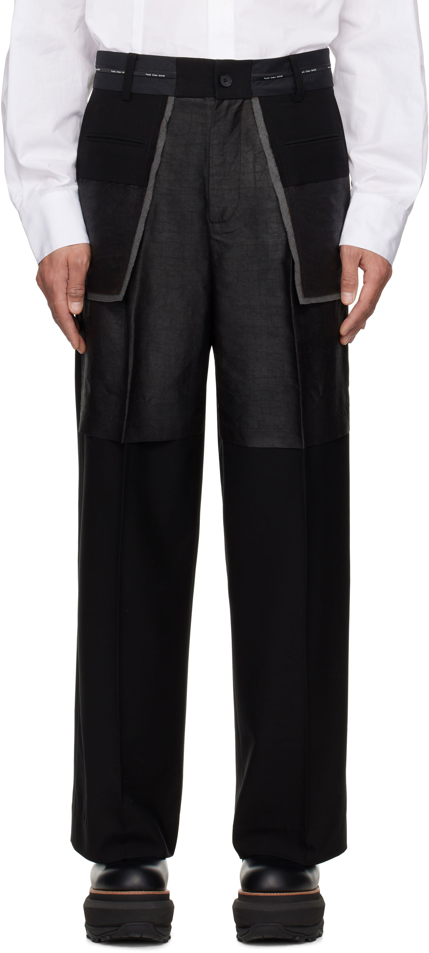 Housut Feng Chen Wang Feng Chen Wang Deconstructed Patchwork Trousers Musta | FUS19TR05, 0