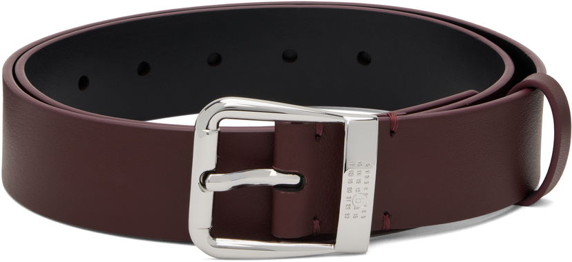 Vyöt Maison Margiela MM6 Maison Margiela Leather Belt with Engraved Number Buckle Burgundia | SA6TP0040 P8332