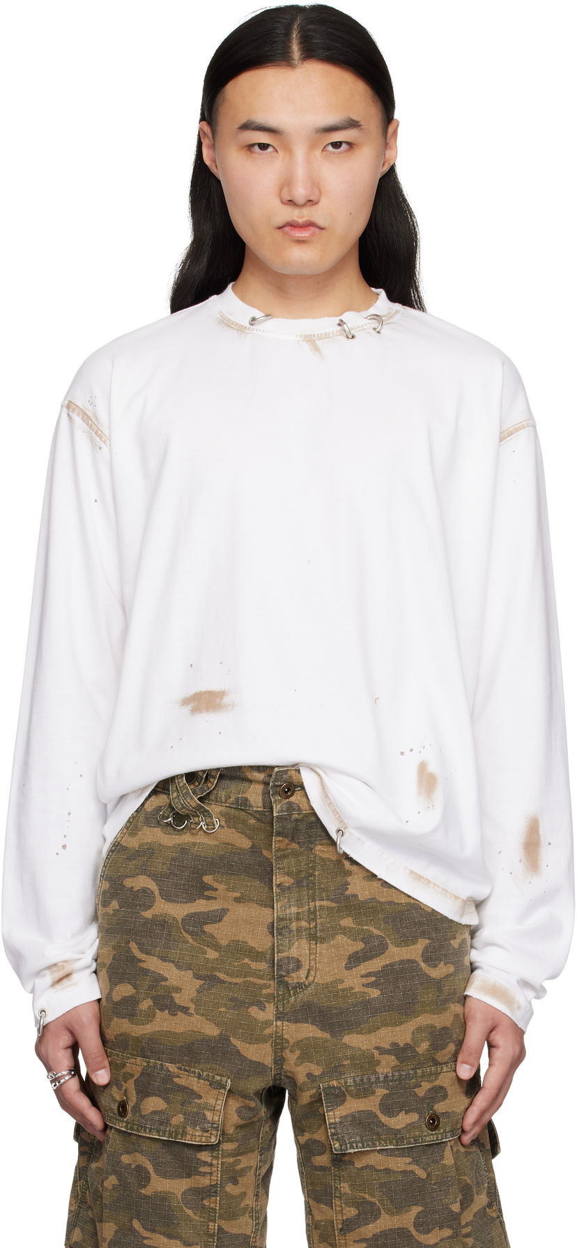 Villapaita We11done We11done Pierced Long Sleeve T-Shirt Valkoinen | WD-TT0-25-771-U-WH
