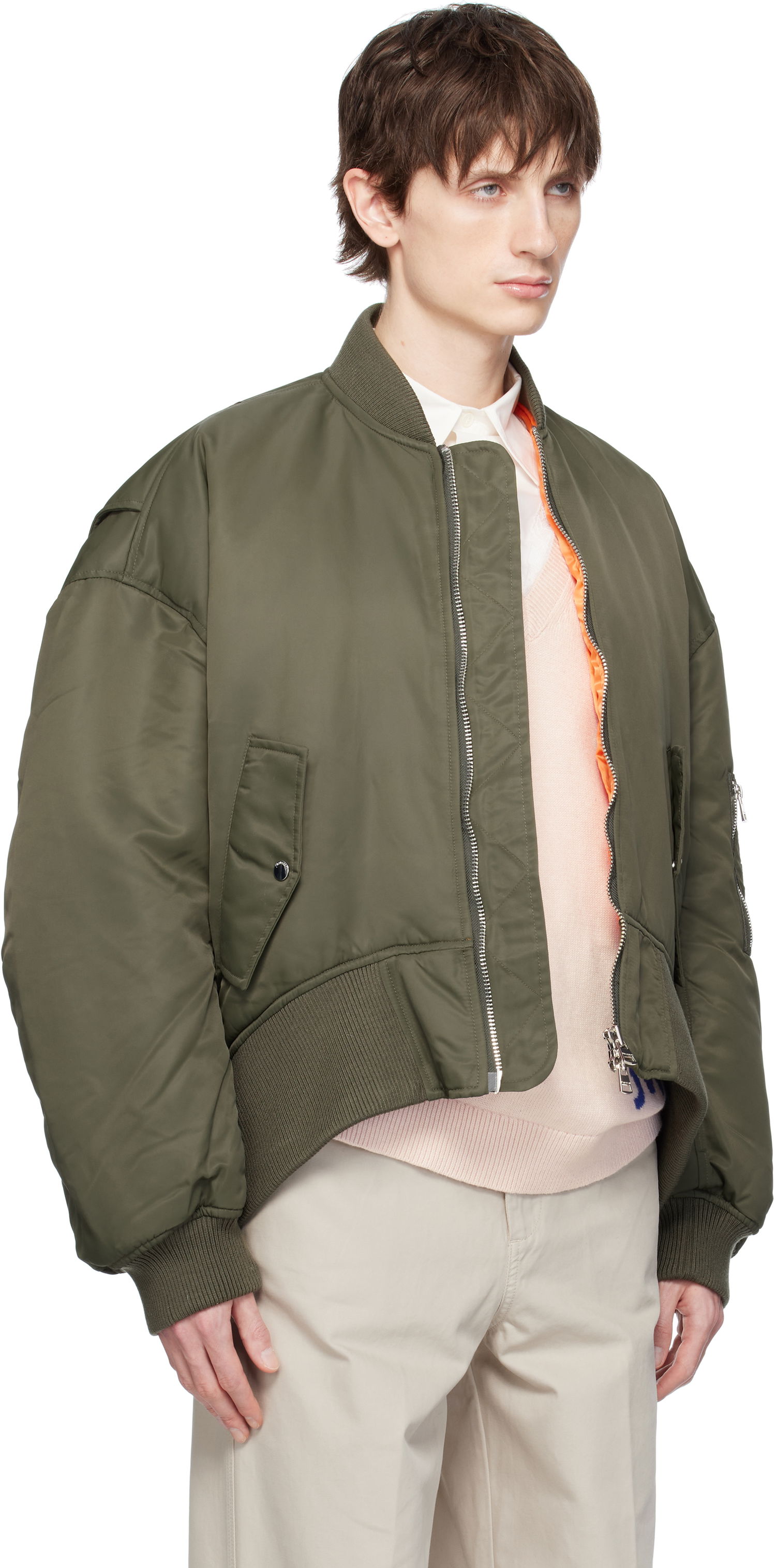Bomber-takki JW Anderson JW Anderson Oversized Bomber Jacket with Curved Hem Vihreä | JK0357-PG1696, 1