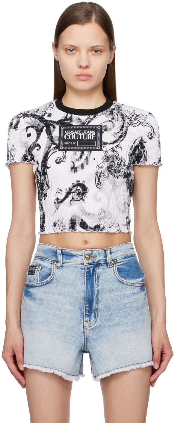 T-paita Versace Couture White & Black Watercolor Couture T-Shirt Valkoinen | E76HAH6A7_EJS353