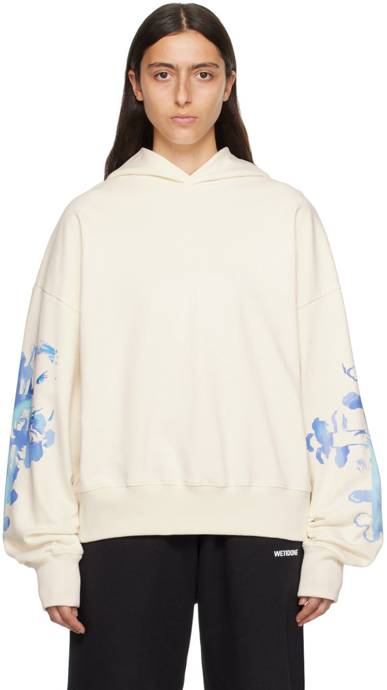 Huppari We11done Floral Print Oversized Hoodie Valkoinen | WD-TH3-23-887-U-WH