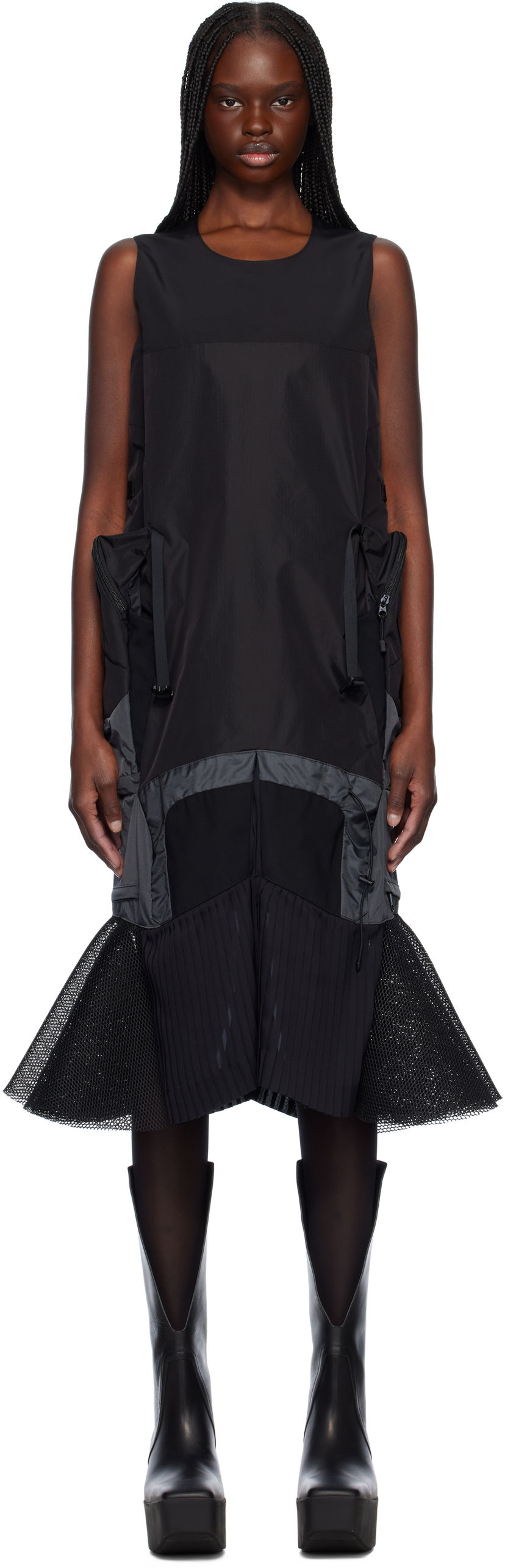 Mekko Junya Watanabe Junya Watanabe Paneled Midi Dress Musta | JO-O024-051-1