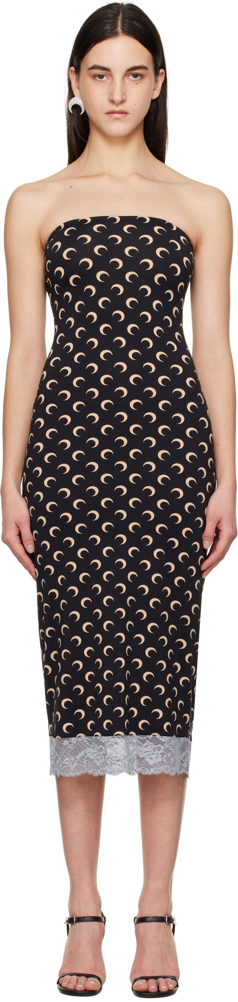 Mekko Marine Serre Marine Serre Moon Print Bustier Midi Dress Musta | WDR333A CJER0001