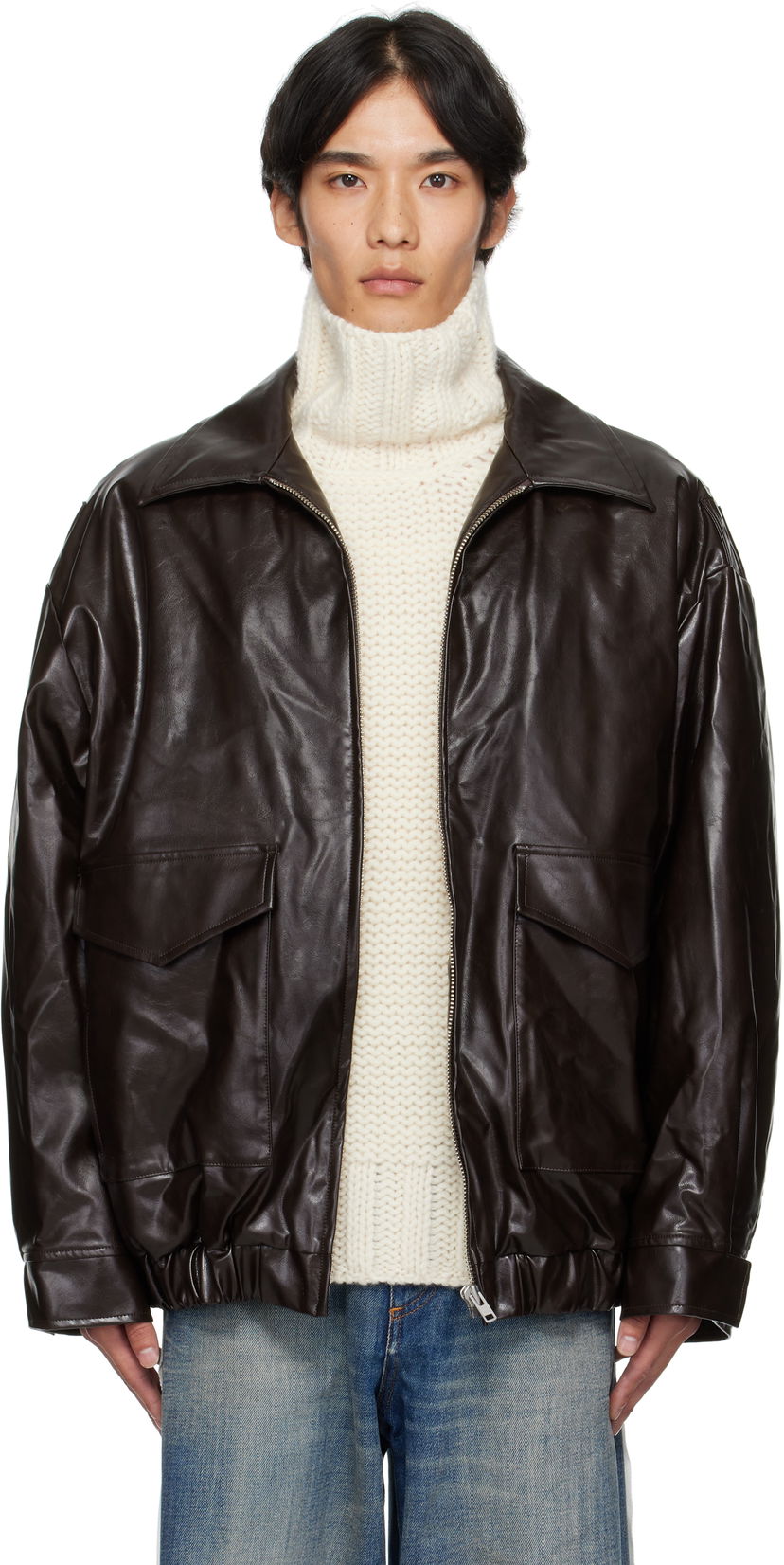 Takki Maison Margiela MM6 Maison Margiela Sports Faux-Leather Jacket Ruskea | SH0AM0065 M35465