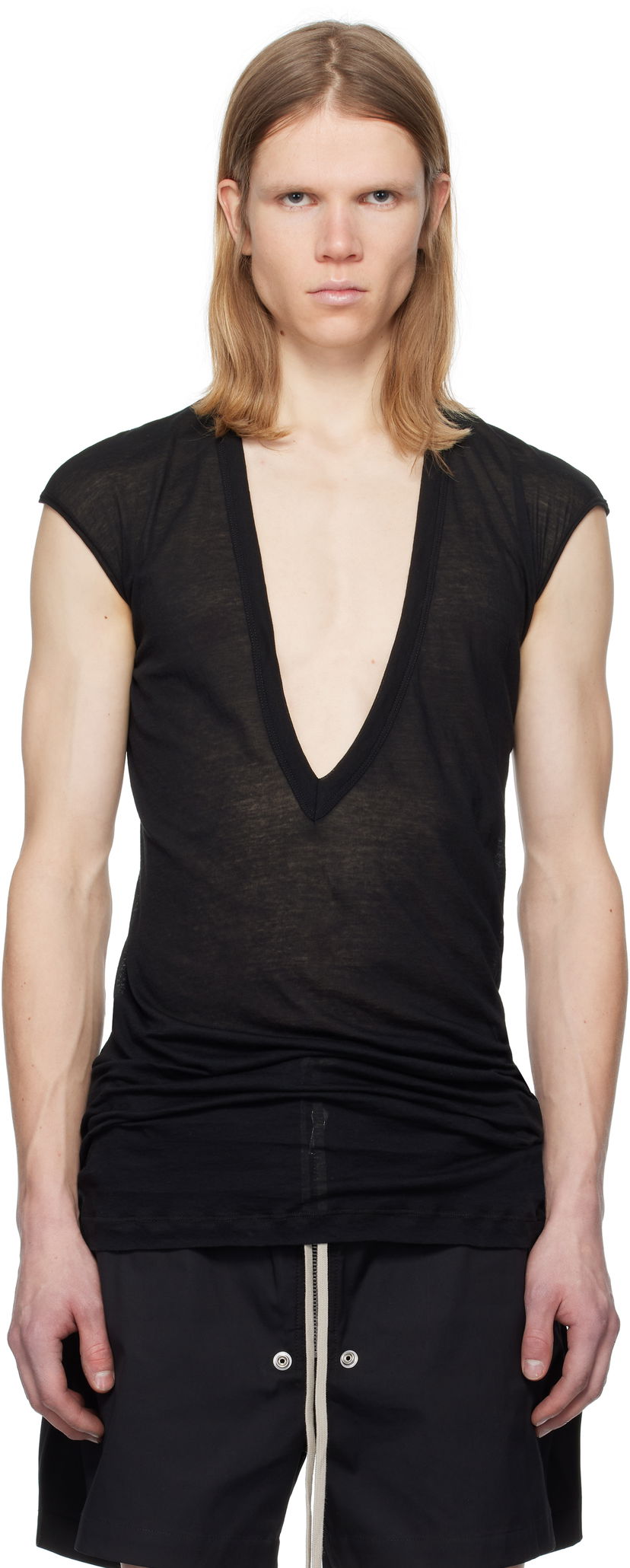 Tankkitoppi Rick Owens Rick Owens Hollywood Dylan Deep V-Neck T-Shirt Musta | RU01E5157 UC