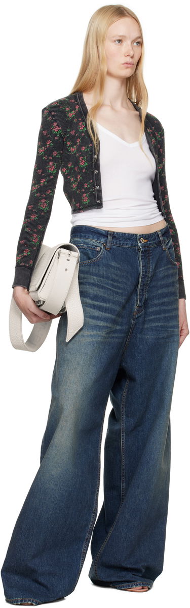 Villapaita Alexander Wang Alexander Wang Floral-Print Waffle Knit Cropped Cardigan Musta | 8C4245810P, 3