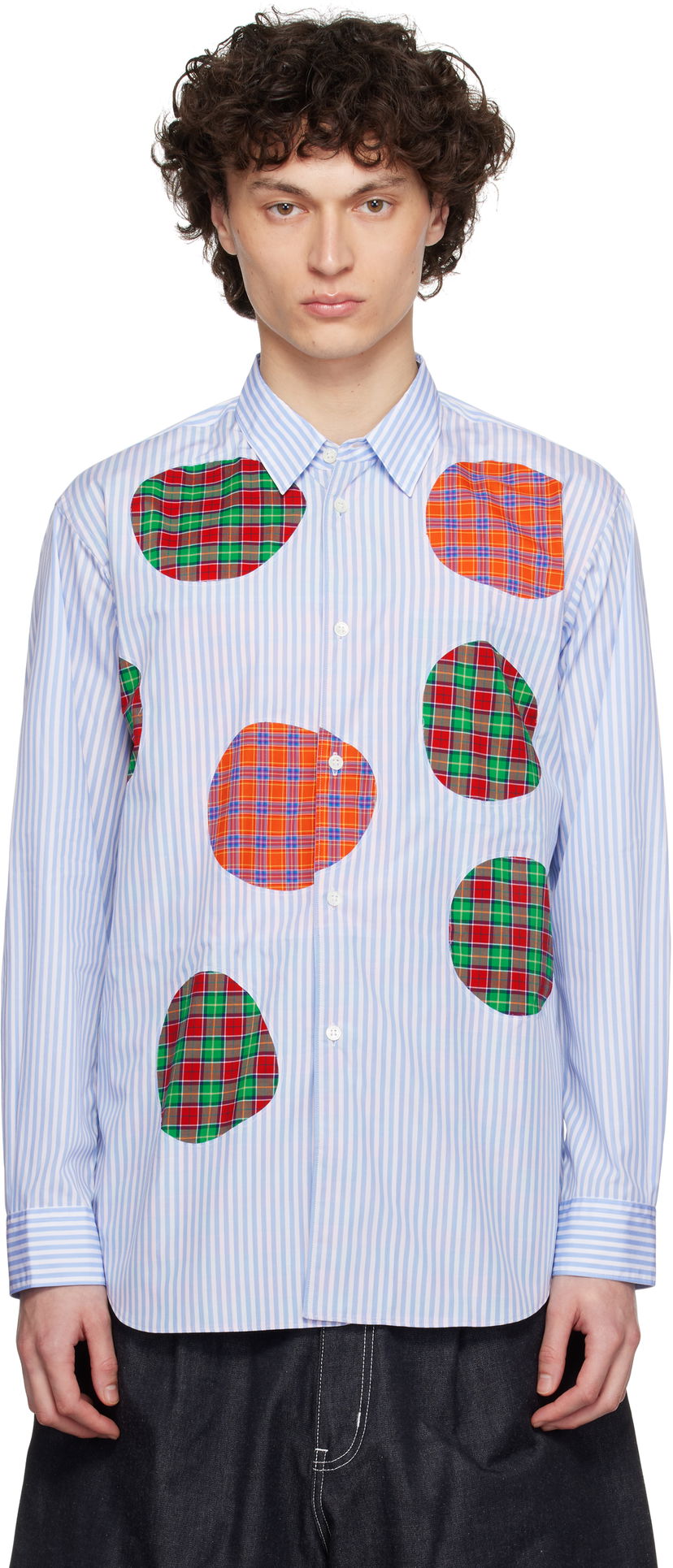 Paita Comme des Garçons Comme des Garçons Stripe Poplin & Check Shirt Sininen | FO-B013-S25